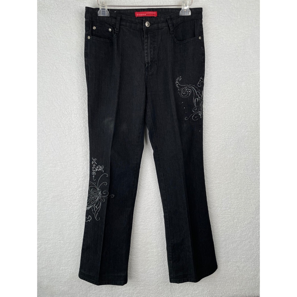 Cosmopolitan‎ Jeanswear Womens 8 Black Embroidered Floral Straight Leg Jeans